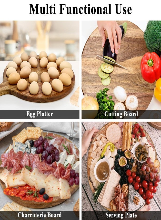 Hilislog Acacia Wood Deviled Egg Platter Round Tray for Devilled Eggs Container Countertop Kitchen Easter Gift Cheese Charcuterie Board Wooden Serving Dish Large Egg Holder Hosting Essentials Devil Egg Plate - Image 4