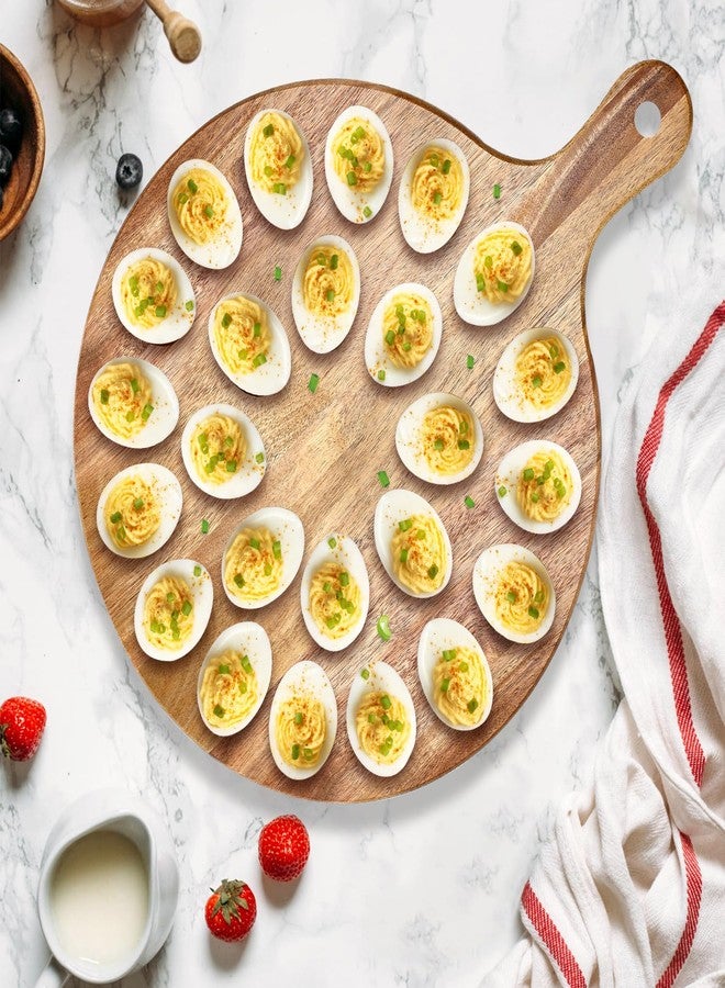 Hilislog Acacia Wood Deviled Egg Platter Round Tray for Devilled Eggs Container Countertop Kitchen Easter Gift Cheese Charcuterie Board Wooden Serving Dish Large Egg Holder Hosting Essentials Devil Egg Plate - Image 5