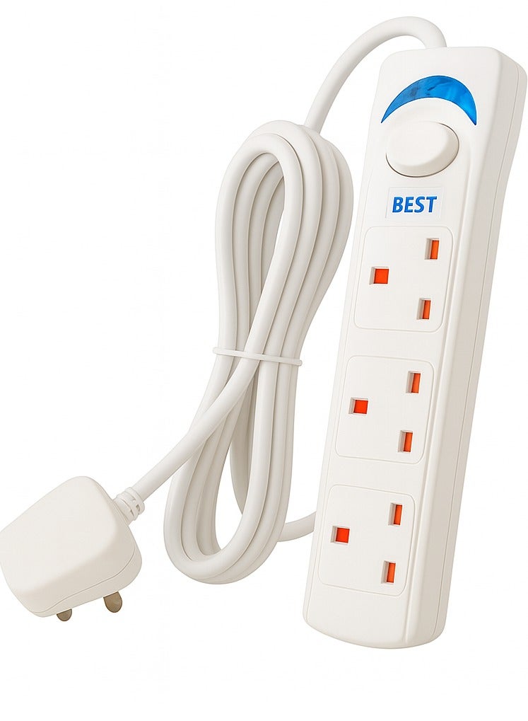 Best 3-Outlet Extension Cord  - Best Power Strips Extension Cord | 3 Sockets Universal Plug Adapter with 3Meter Bold Extension Cable | Power Socket | Extension Board | Extension Cable | Extension Socket 1700W (White) - Image 1