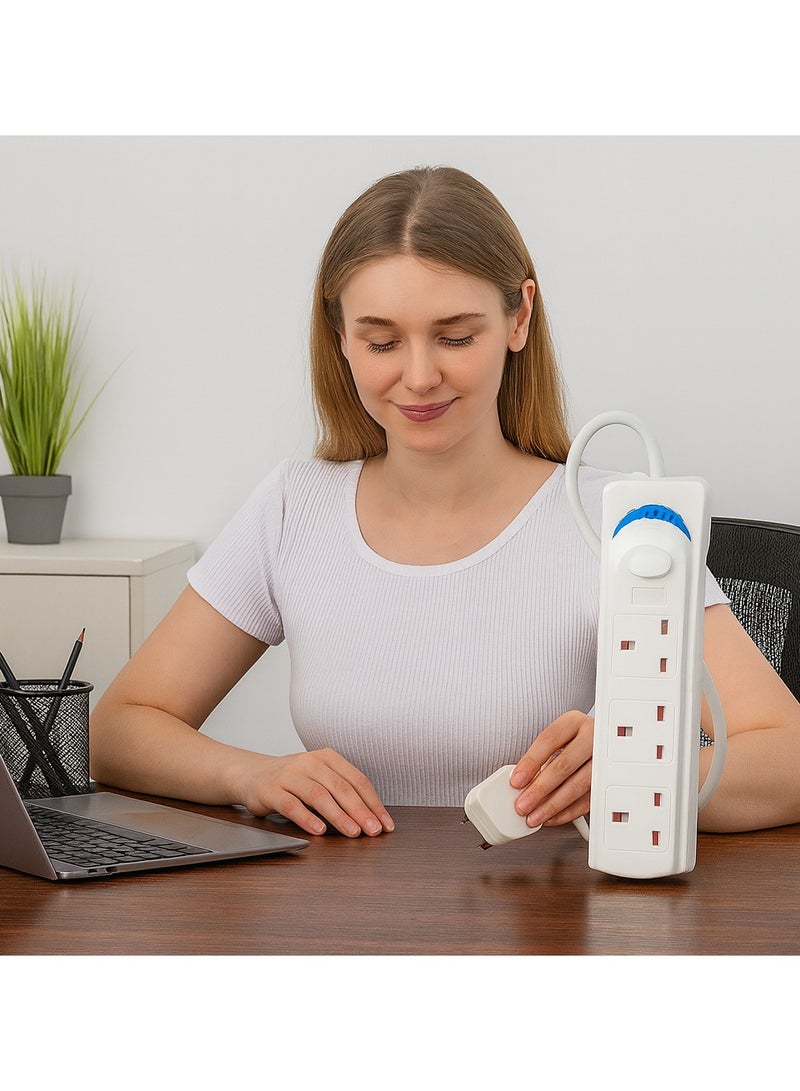 Best 3-Outlet Extension Cord  - Best Power Strips Extension Cord | 3 Sockets Universal Plug Adapter with 3Meter Bold Extension Cable | Power Socket | Extension Board | Extension Cable | Extension Socket 1700W (White) - Image 2