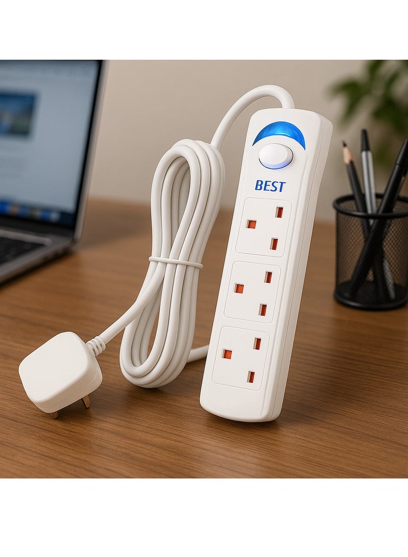 Best 3-Outlet Extension Cord  - Best Power Strips Extension Cord | 3 Sockets Universal Plug Adapter with 3Meter Bold Extension Cable | Power Socket | Extension Board | Extension Cable | Extension Socket 1700W (White) - Image 4