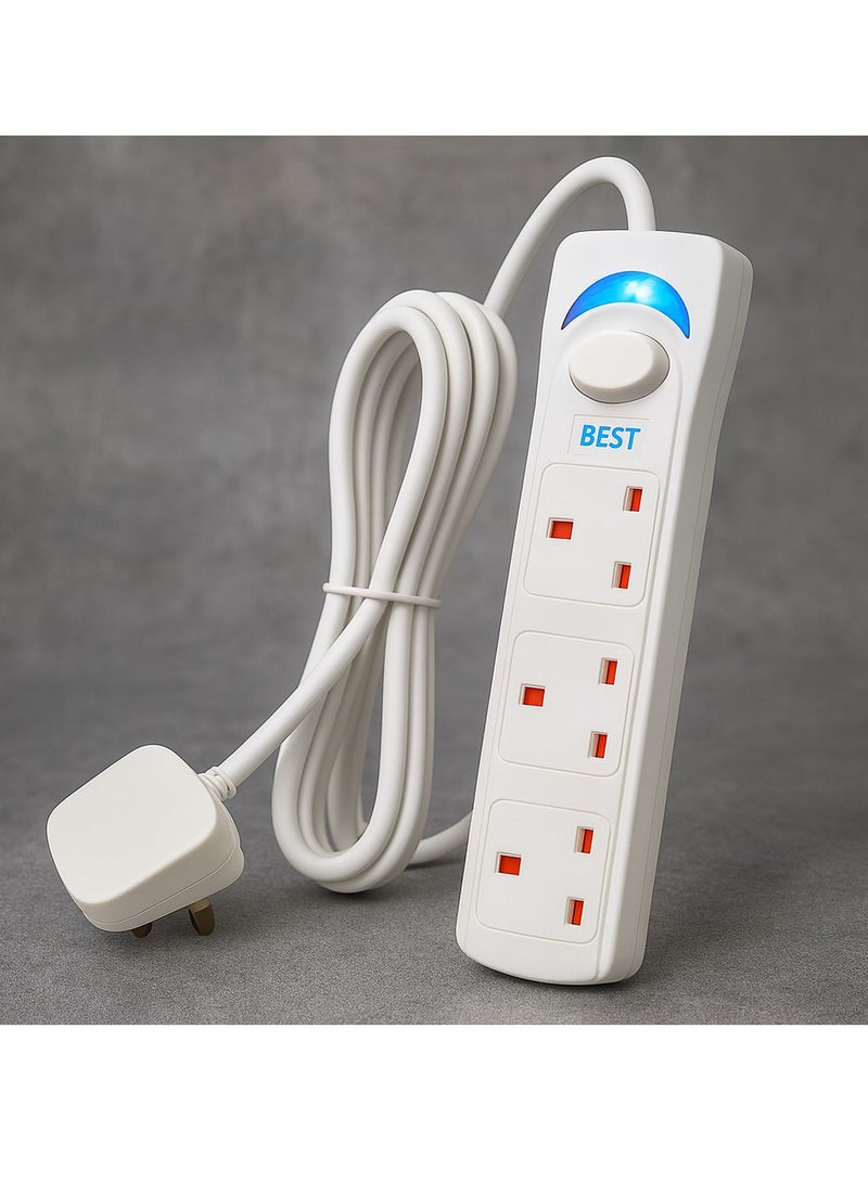 Best 3-Outlet Extension Cord  - Best Power Strips Extension Cord | 3 Sockets Universal Plug Adapter with 3Meter Bold Extension Cable | Power Socket | Extension Board | Extension Cable | Extension Socket 1700W (White) - Image 5
