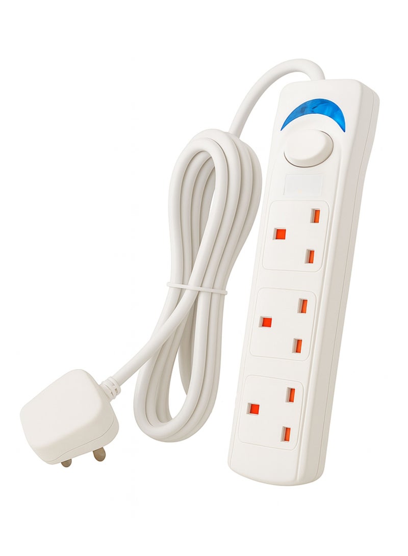باور ماكس كابل تمديد بثلاثة مقابس - أفضل كابل تمديد لشرائط الطاقة | محول قابس عالمي بثلاثة مقابس مع كابل تمديد جريء بطول 3 أمتار | مقبس طاقة | لوحة تمديد | كابل تمديد | مقبس تمديد (أبيض) - Image 1