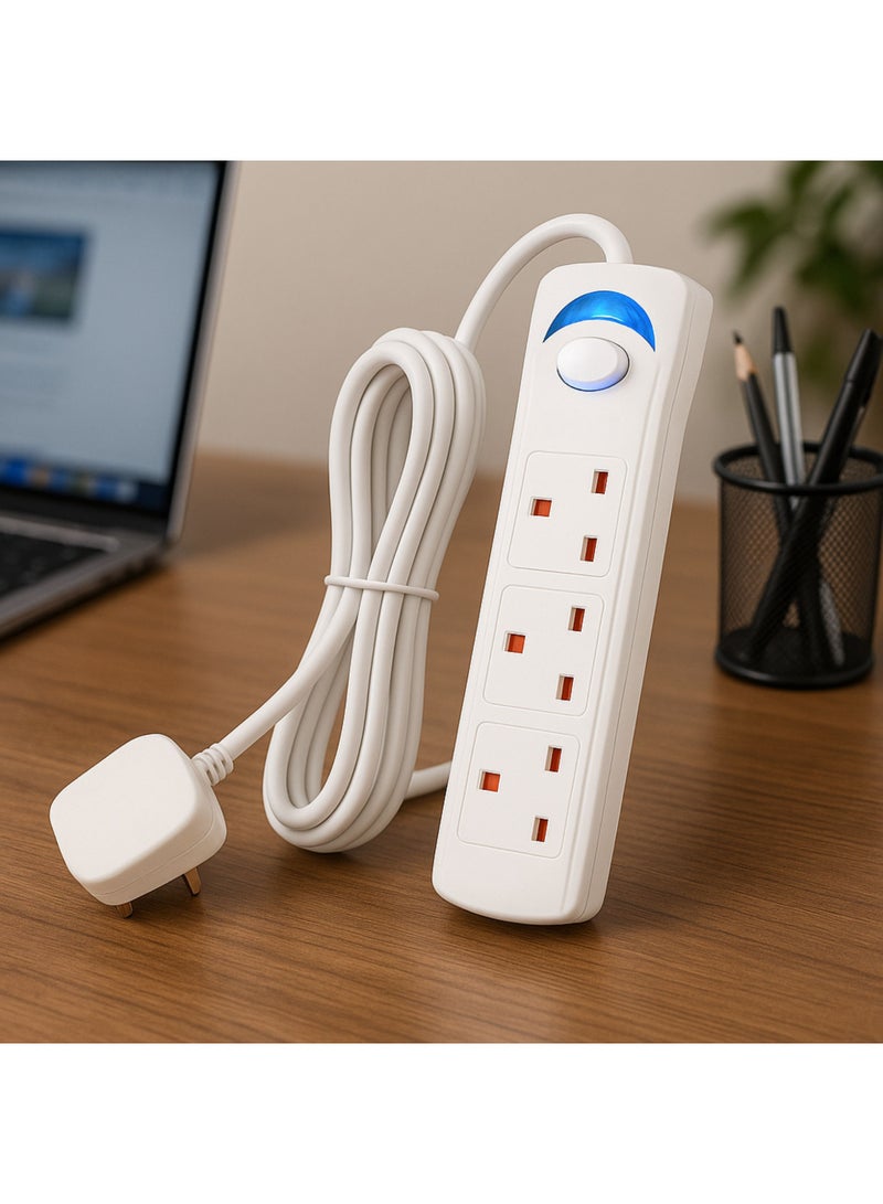 باور ماكس كابل تمديد بثلاثة مقابس - أفضل كابل تمديد لشرائط الطاقة | محول قابس عالمي بثلاثة مقابس مع كابل تمديد جريء بطول 3 أمتار | مقبس طاقة | لوحة تمديد | كابل تمديد | مقبس تمديد (أبيض) - Image 3