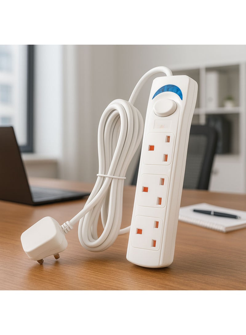 باور ماكس كابل تمديد بثلاثة مقابس - أفضل كابل تمديد لشرائط الطاقة | محول قابس عالمي بثلاثة مقابس مع كابل تمديد جريء بطول 3 أمتار | مقبس طاقة | لوحة تمديد | كابل تمديد | مقبس تمديد (أبيض) - Image 4