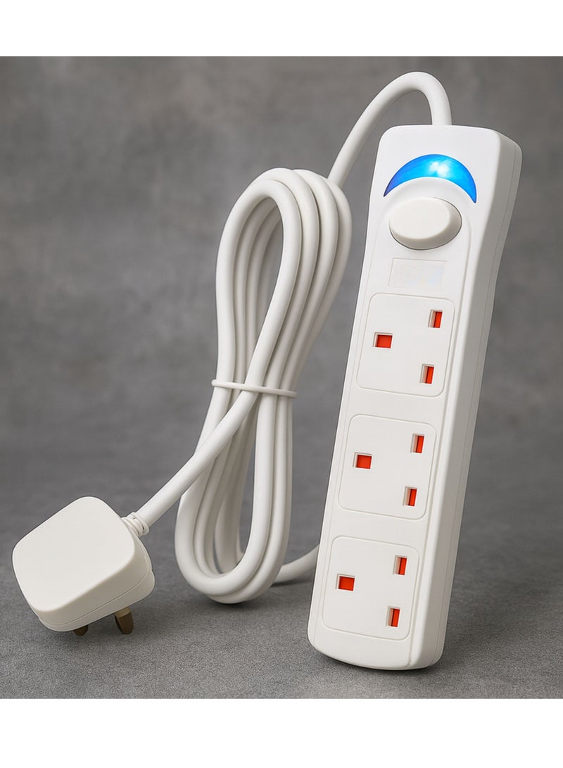 باور ماكس كابل تمديد بثلاثة مقابس - أفضل كابل تمديد لشرائط الطاقة | محول قابس عالمي بثلاثة مقابس مع كابل تمديد جريء بطول 3 أمتار | مقبس طاقة | لوحة تمديد | كابل تمديد | مقبس تمديد (أبيض) - Image 5