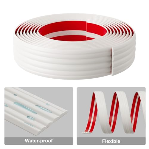 Elvone Wall Corner Protector & Edge Guard, Peel and Stick Wall Trim Moulding Inside & Outside Corner Molding Trim Caulk Strip, Self Adhesive Trim for Wall Edge,Ceiling, Countertop, 1.6” W x20’ L，White - Image 3