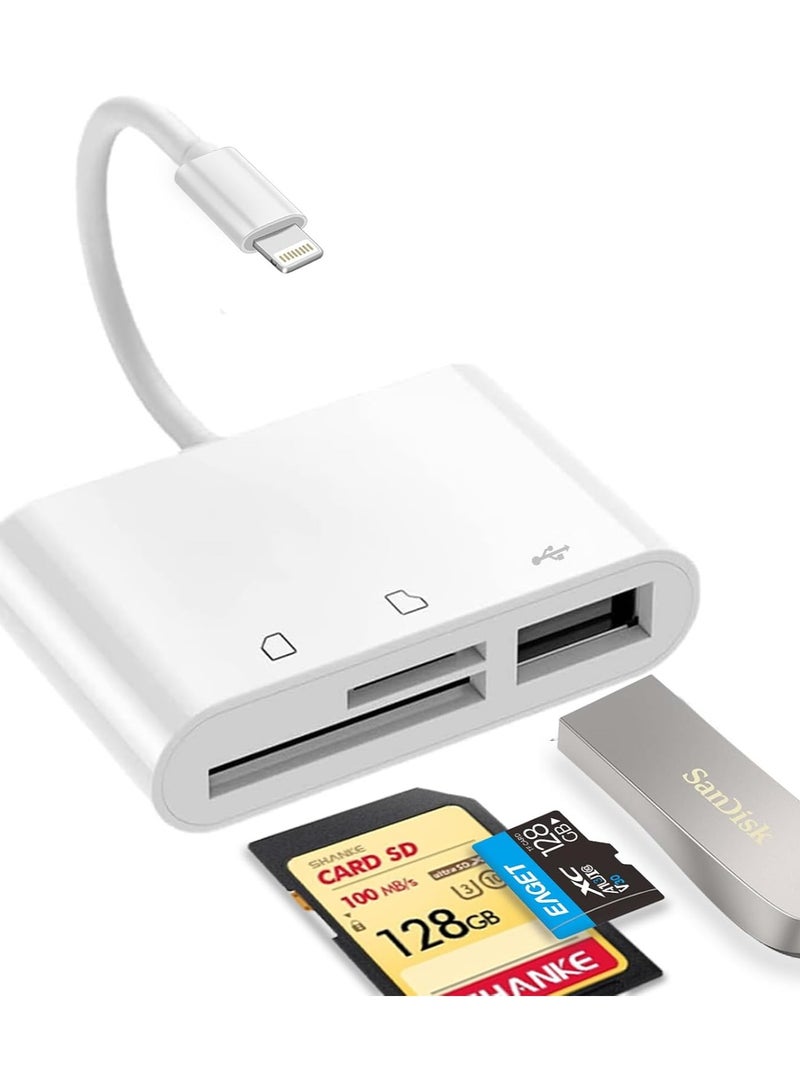 محول لايتنينج 3 في 1 لأجهزة آيفون وآيباد – قارئ بطاقات SD وMicro SD مع منفذ USB OTG لنقل الصور والفيديو - Image 1