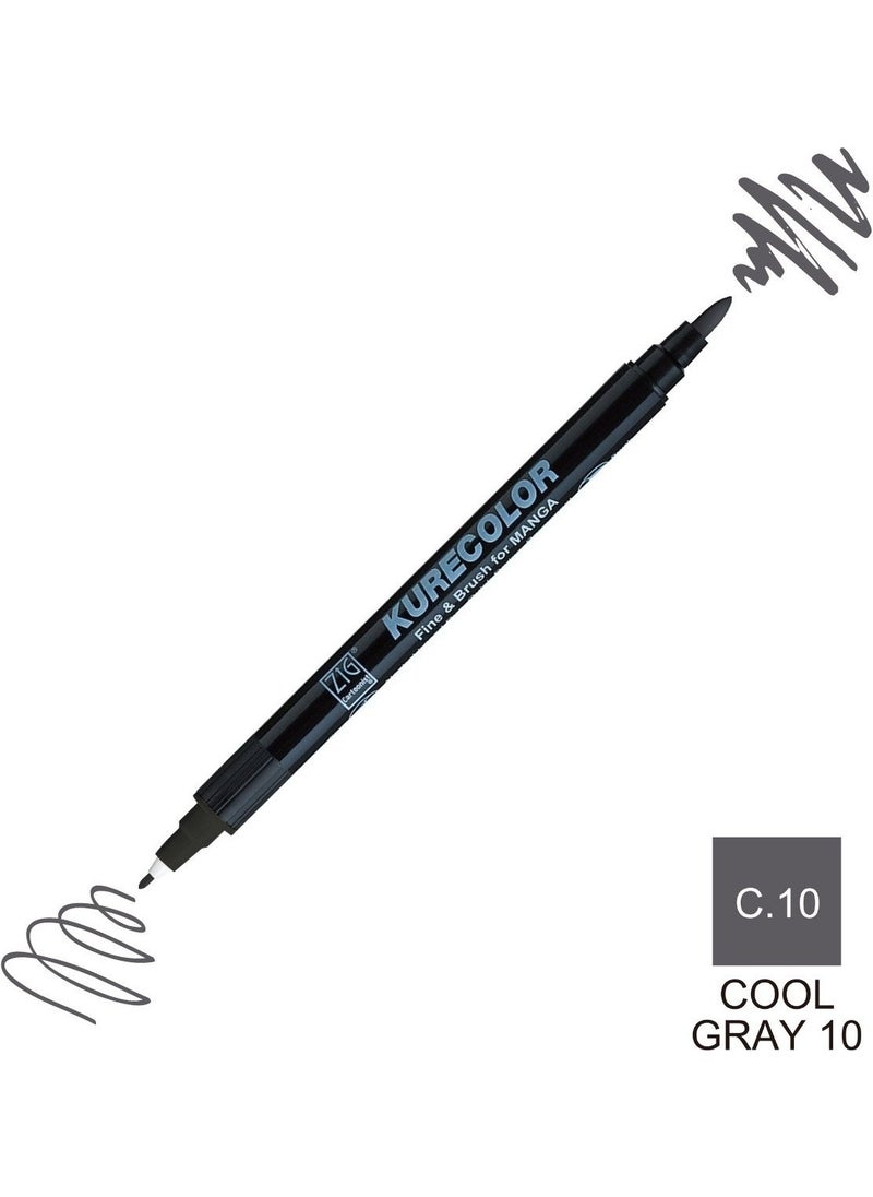 Zig Kurecolor Mangaka Fine&brush Double-Sided Pen CNKC-2200 No C.10 Cool Gray 10  - Image 5