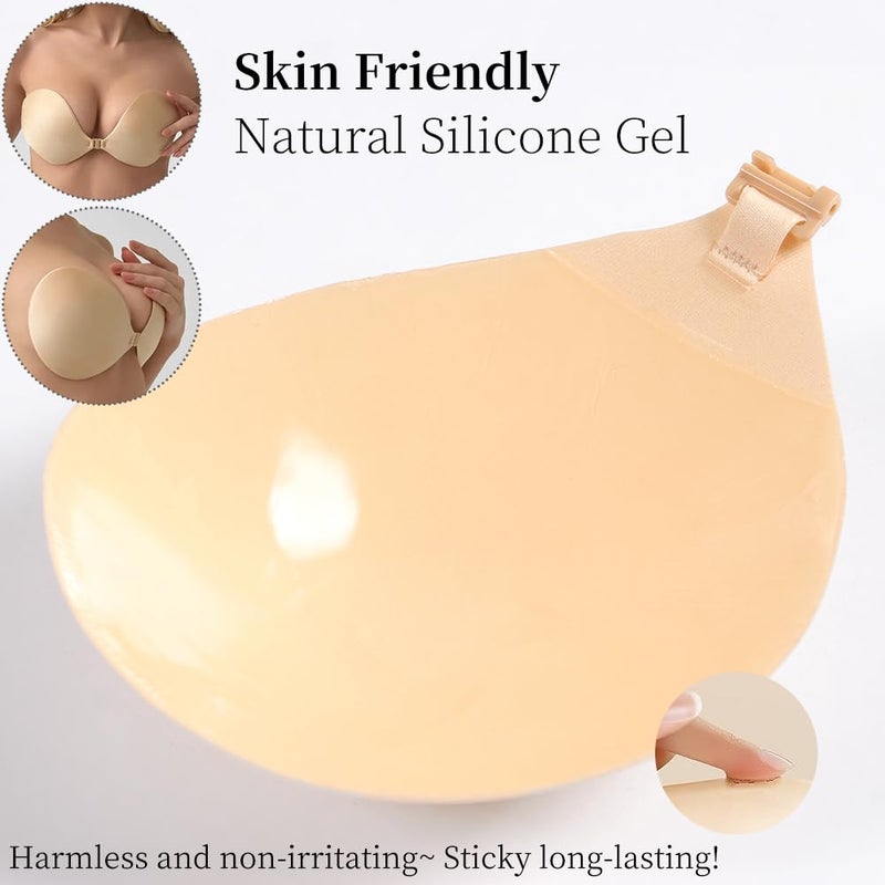 Sexy Code 1701 Invisible Adhesive Push-Up Bra Sticky Strapless Bra with Clear Halter Neck Strap for Backless Dresses/Tops(D413-Beige-A - Image 2