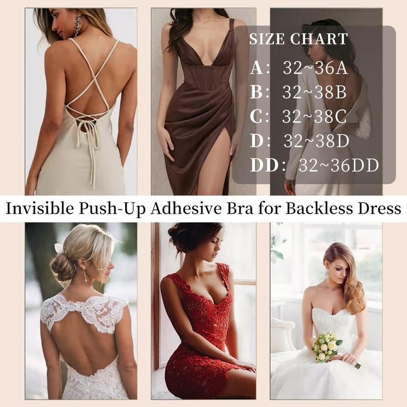 Sexy Code 1701 Invisible Adhesive Push-Up Bra Sticky Strapless Bra with Clear Halter Neck Strap for Backless Dresses/Tops(D413-Beige-A - Image 5