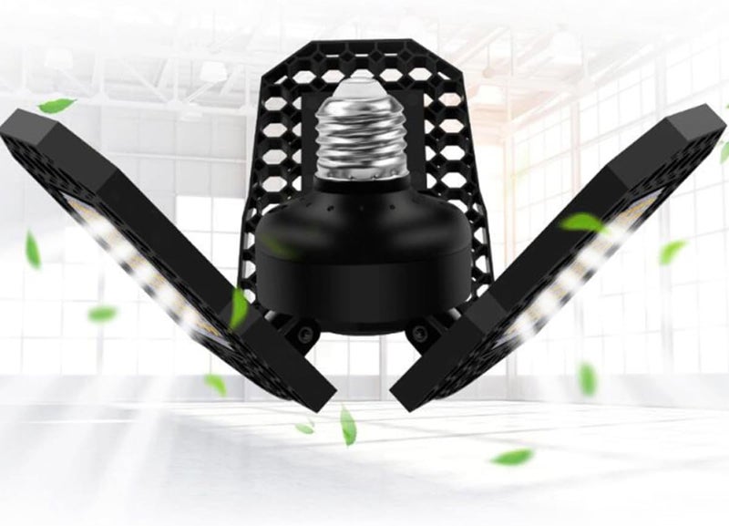 LED Folding Garage Ceiling Light 80w Deformable Mining Lamp with Three-Leaf Panels High Brightness Warehouse Work Fixture - Image 4