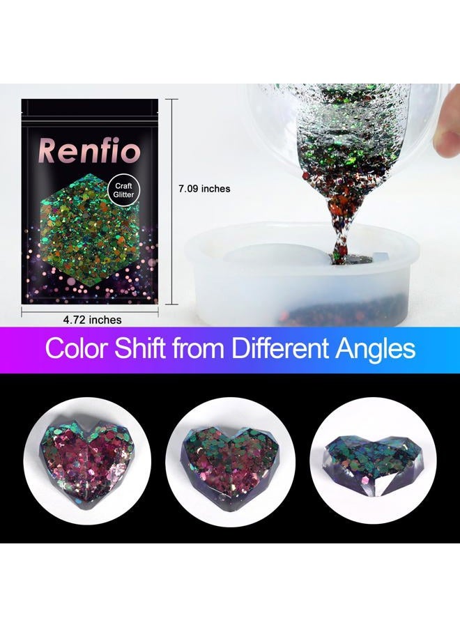 Renfio Chameleon Chunky Glitter, Mixed Fine Powder Color Shift 1.75 Oz (50g) PET Flake Hexagon Purple Copper Green Glitters Sequin Resin Pigment Chip Dust for Slime Painting Craft Hair Nail - Mermaid - Image 4