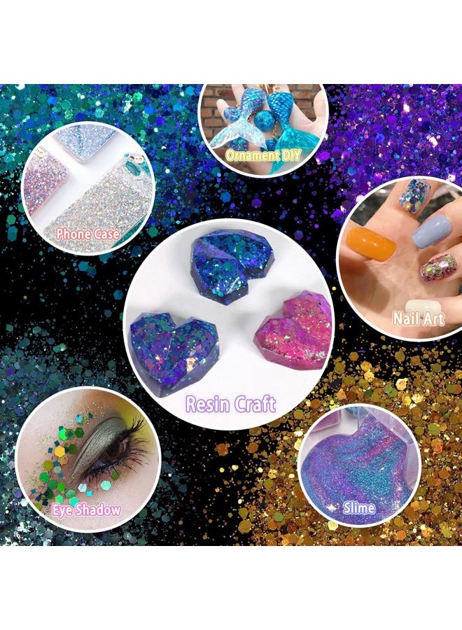 Renfio Chameleon Chunky Glitter, Mixed Fine Powder Color Shift 1.75 Oz (50g) PET Flake Hexagon Purple Copper Green Glitters Sequin Resin Pigment Chip Dust for Slime Painting Craft Hair Nail - Mermaid - Image 5
