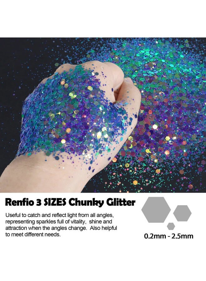 Renfio Chameleon Chunky Glitter, Mixed Fine Powder Color Shift 1.75 Oz (50g) PET Flake Hexagon Purple Copper Green Glitters Sequin Resin Pigment Chip Dust for Slime Painting Craft Hair Nail - Mermaid - Image 2