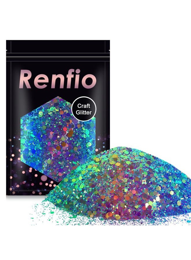 Renfio Chameleon Chunky Glitter, Mixed Fine Powder Color Shift 1.75 Oz (50g) PET Flake Hexagon Purple Copper Green Glitters Sequin Resin Pigment Chip Dust for Slime Painting Craft Hair Nail - Mermaid - Image 1