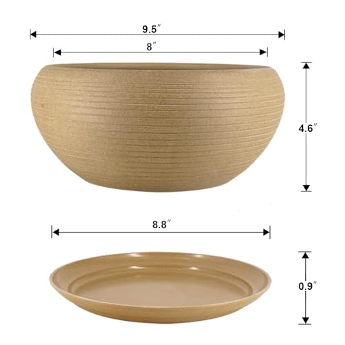 MUZHI 9.5” Round Large Ceramic Bonsai Bowl Planter，Clay Succulent Plant Pot Container with Saucer - Image 2