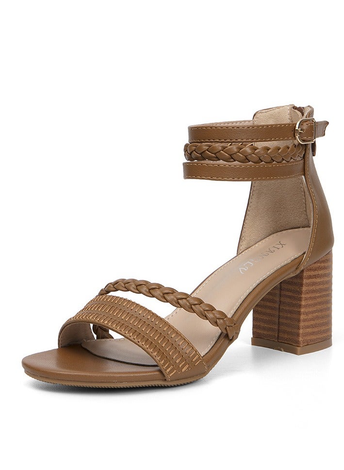 SIKETU New Women's Casual Coarse Heel Strap High Heel Roman Sandals - Image 1