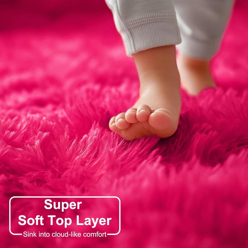 Amdrebio Hot Pink Round Rug for Girls Bedroom,Fluffy Circle Rug 5'X5' for Kids Room,Furry Carpet for Teen Girls Room,Shaggy Circular Rug for Nursery Room,Fuzzy Plush Rug for Dorm,Pink Carpet,Cute Room Decor - Image 2