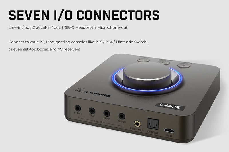 Creative كرييتف ساوند بلاستر X4 هاي-ريس 24بت/192kHz DAC و أمب خارجي عبر USB لبطاقة الصوت، سوبر X-Fi، متعدد القنوات، 7.1 محيطي منفصل، مدخل بصري، مخرج بصري، مدخل خط، مدخل ميكروفون، مدخل سماعة رأس للكمبيوتر والماك - Image 4