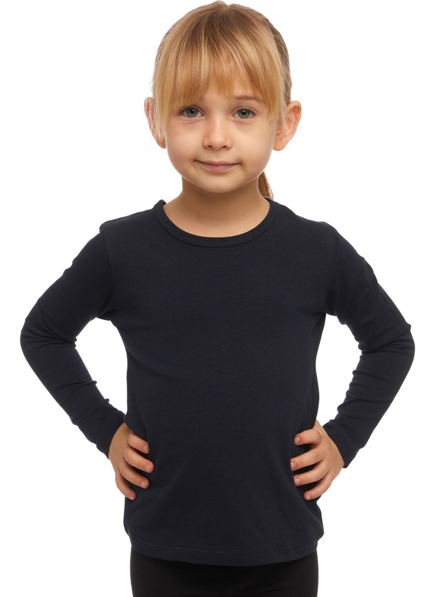 Lovetti Dark Navy Blue Basic Seasonal Lycra Long Sleeve Girls T-Shirt  - Image 4
