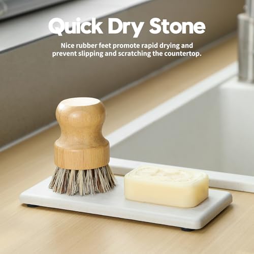 Razborci 2PCS 7"x3.5" Water Absorbing Bathroom Sink Vanity Trays, Diatomite Stone Quick Drying Mat for Kitchen Counter, Dish Rack Dispenser Sponge Holder Caddy Organizer, Beige, 7"x3.5" - Image 2