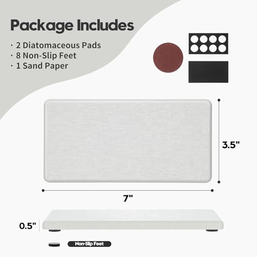 Razborci 2PCS 7"x3.5" Water Absorbing Bathroom Sink Vanity Trays, Diatomite Stone Quick Drying Mat for Kitchen Counter, Dish Rack Dispenser Sponge Holder Caddy Organizer, Beige, 7"x3.5" - Image 3