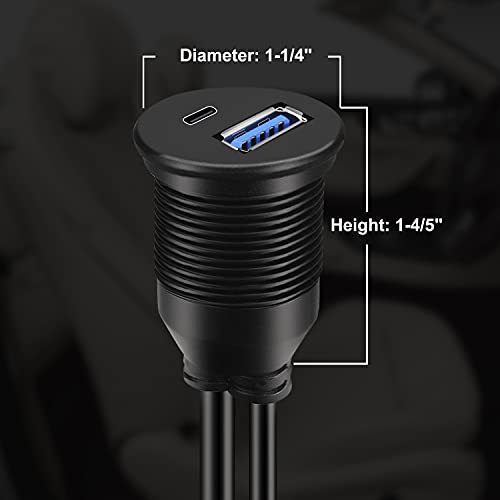 BATIGE USB 3.0 to Type C 3.0 Car Mount Flush Cable Dual Port Male to Female Extension Waterproof Cable for Car Truck Boat Motorcycle Dashboard Panel - 3ft - Image 4