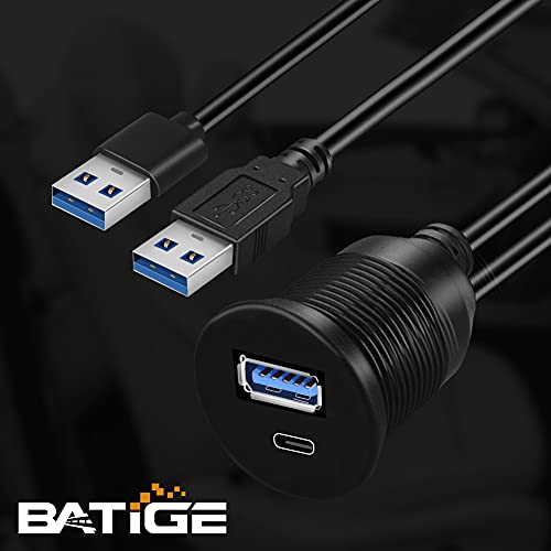 BATIGE USB 3.0 to Type C 3.0 Car Mount Flush Cable Dual Port Male to Female Extension Waterproof Cable for Car Truck Boat Motorcycle Dashboard Panel - 3ft - Image 5