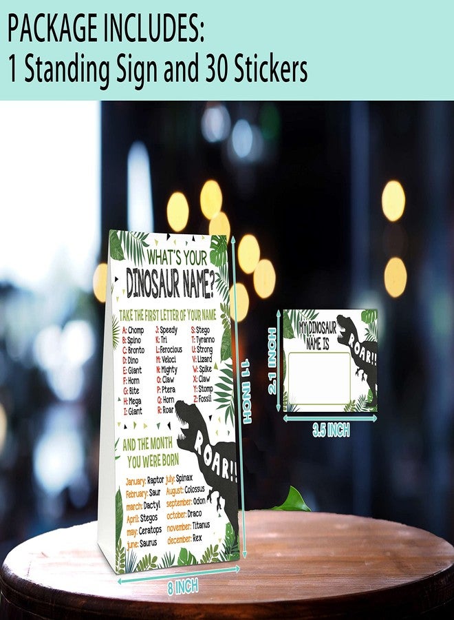 Foosproea What's Your Dinosaur Name Game - Safari Jungle Birthday Party Games for Boys - Family School Classroom Activity - 1 Standing Sign and 30 Stickers - Kids Dino Party Supplies Decorations(01) - Image 2