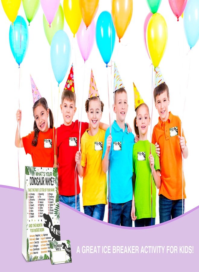 Foosproea What's Your Dinosaur Name Game - Safari Jungle Birthday Party Games for Boys - Family School Classroom Activity - 1 Standing Sign and 30 Stickers - Kids Dino Party Supplies Decorations(01) - Image 5