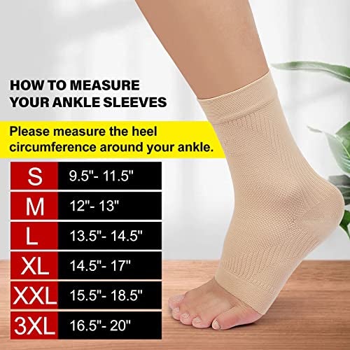 KEKING Ankle Brace Compression Support Sleeve for Women Men Medical Ankle Compression Socks for Plantar Fasciitis Foot Ankle Swelling Achilles Tendon Support Arch Support 1 Pair of Beige L - Image 5