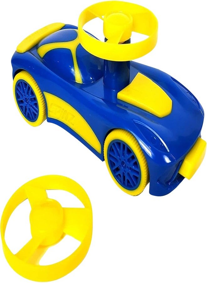 Spinz Race Car with Flying Disc Launcher, Pull Back Bumper Toy Racer, Kids, Boys, Girls Gift, Yellow & Blue, Ages 3+ - Image 2