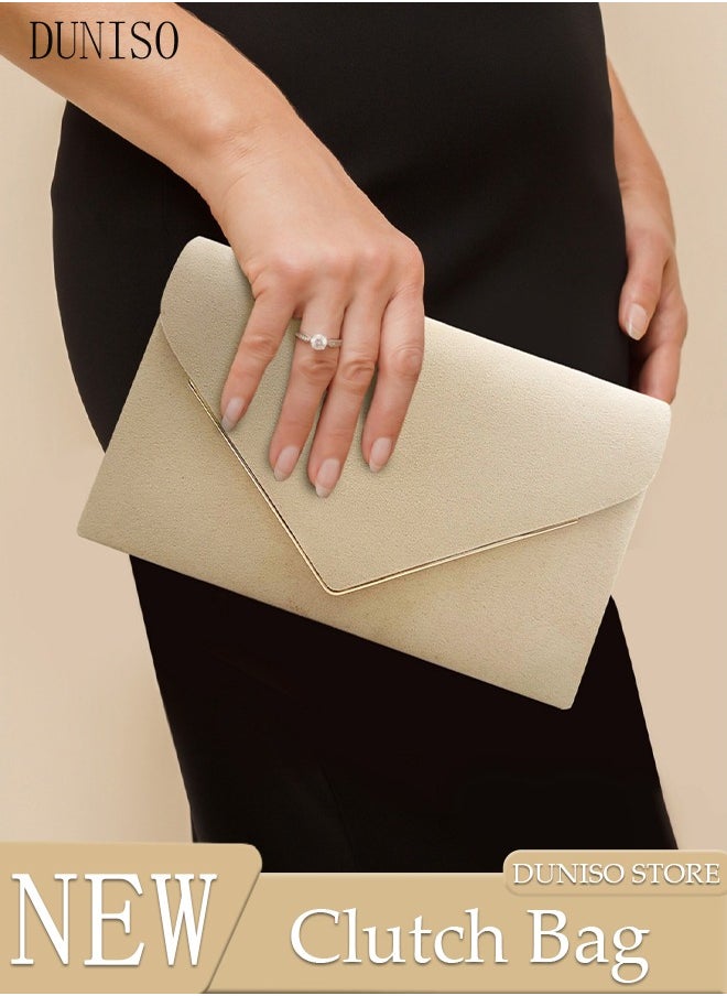 DUNISO Women Faux Suede Evening Clutch Bags Crossbody Bag Formal Party Clutches Envelope Handbag Chain Purse for Wedding Cocktail Prom Clutches  - Image 1