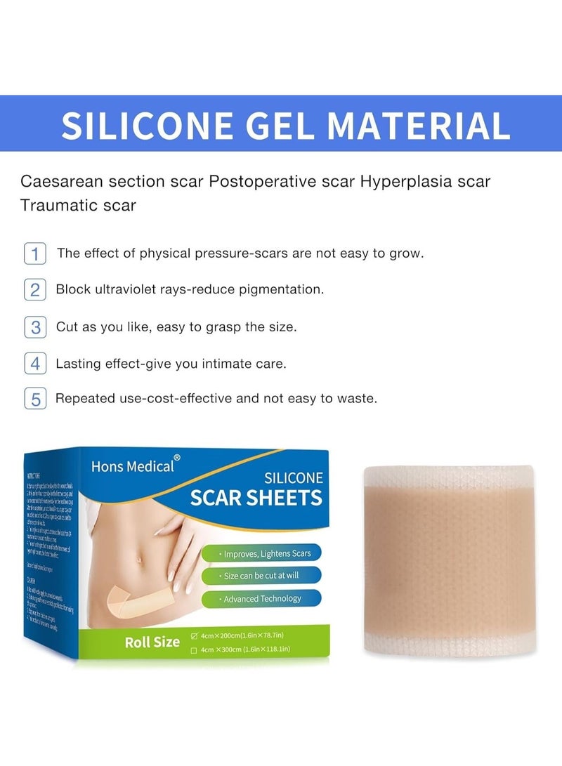 HONS Medical Grade Silicone Scar Tape 4x200cm Roll-2M),Upgrade Adhesives Silicone Scar Sheets with Pre-Cut Lines,Scar Removal Sheets Works on Old & New Scars,Non-Irritable to Skin, Latex and Teflon Free  - Image 3
