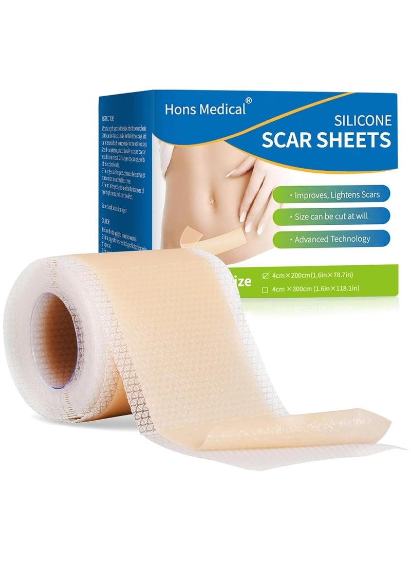 HONS Medical Grade Silicone Scar Tape 4x200cm Roll-2M),Upgrade Adhesives Silicone Scar Sheets with Pre-Cut Lines,Scar Removal Sheets Works on Old & New Scars,Non-Irritable to Skin, Latex and Teflon Free  - Image 1