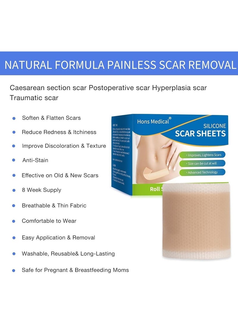HONS Medical Grade Silicone Scar Tape 4x200cm Roll-2M),Upgrade Adhesives Silicone Scar Sheets with Pre-Cut Lines,Scar Removal Sheets Works on Old & New Scars,Non-Irritable to Skin, Latex and Teflon Free  - Image 5