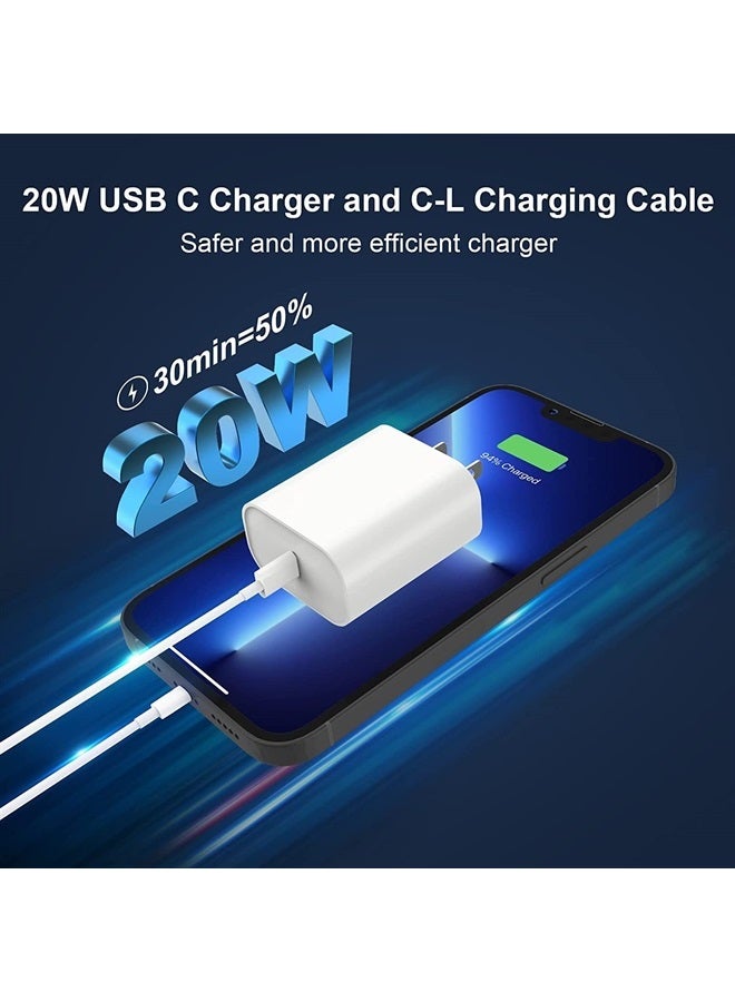 CREHAO iPhone Fast Charger, [Apple MFi Certified] 20W PD USB C Wall Charger Block Plug with 10FT Extra Long Type C to Lightning Fast Charging Data Sync Cable for iPhone 13 12 11 XS XR X 8 iPad and More - Image 2