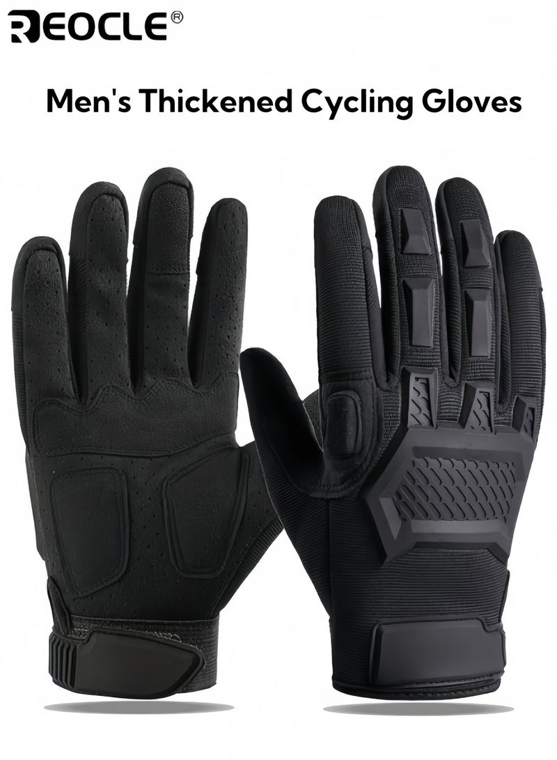 REOCLE Non-Slip Grip Thickened Gloves Windproof Touchscreen Sun Protection Breathable Perforated Design Suitable for Outdoor Cycling Driving and Climbing - Image 1