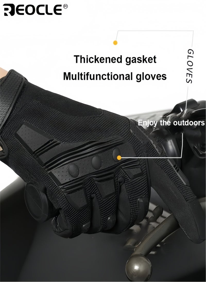 REOCLE Non-Slip Grip Thickened Gloves Windproof Touchscreen Sun Protection Breathable Perforated Design Suitable for Outdoor Cycling Driving and Climbing - Image 2