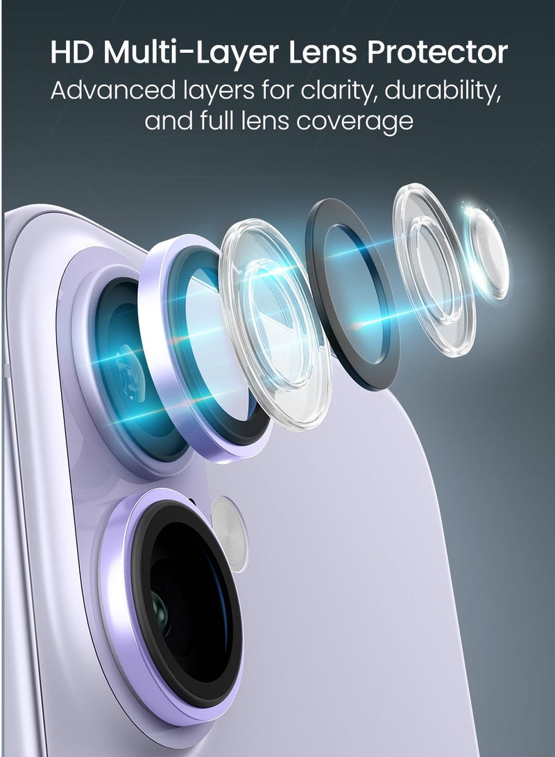 Moxedo Camera Lens Protector for iPhone 17 6.3” 2025 9H Tempered Glass Aluminum Alloy Individual Ring Camera Lens Cover Protector with Easy Installation Tool – Purple - Image 4