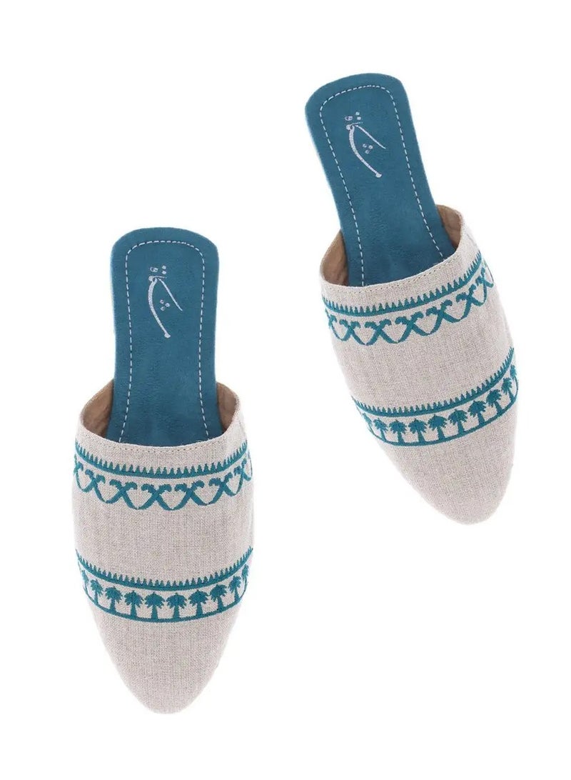 Mishkat Mamlaka Babouche Slippers for Women (Natural & Teal) - 35 EU - Image 2