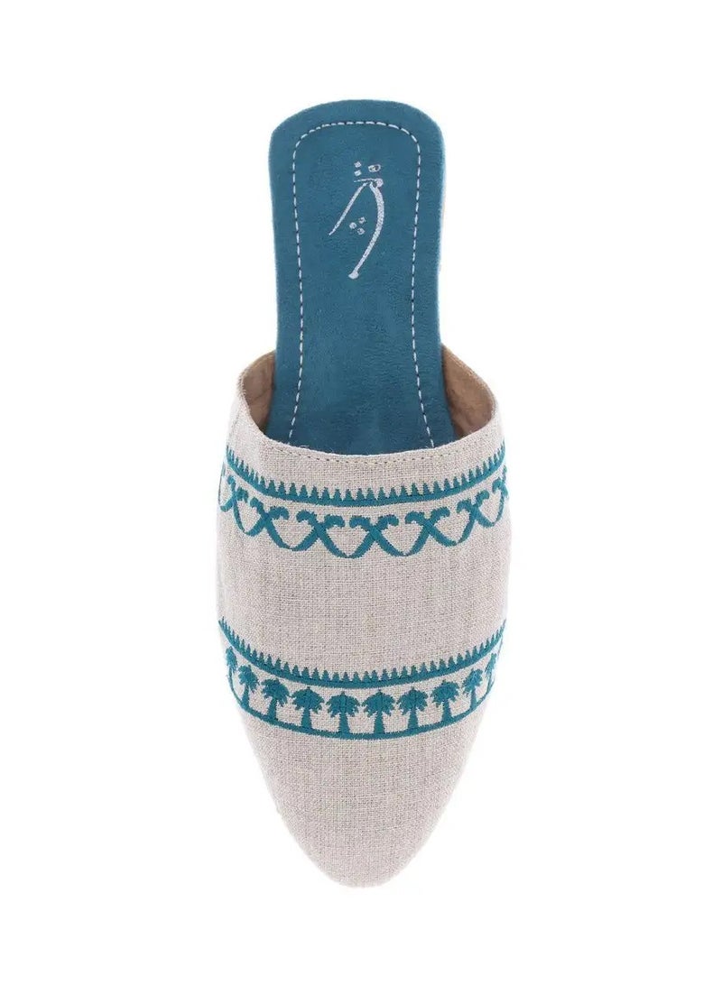 Mishkat Mamlaka Babouche Slippers for Women (Natural & Teal) - 35 EU - Image 3