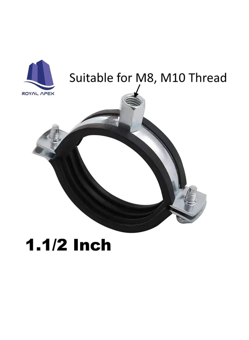 Heavy Duty Adjustable Two-screw Pipe Galvanized Iron (GI) Clamp with Rubber Lined or Unlined for Wall Ceiling Mount Pipe Supports, Split Ring Hanger (1.1/2 Inch, Pack of 5)  - Image 1
