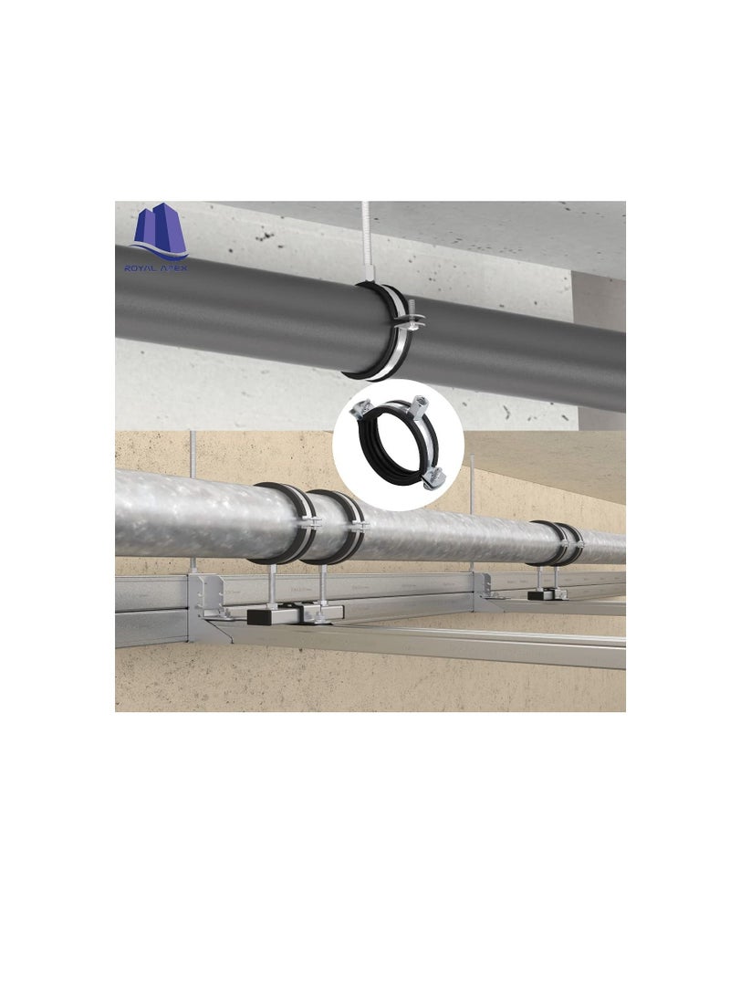 Heavy Duty Adjustable Two-screw Pipe Galvanized Iron (GI) Clamp with Rubber Lined or Unlined for Wall Ceiling Mount Pipe Supports, Split Ring Hanger (1.1/2 Inch, Pack of 5)  - Image 2