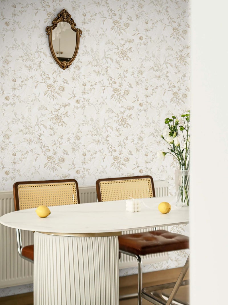 Ismoon Peel and Stick Wallpaper Floral Vintage Stick on Wall Paper Beige French Textured Contact Paper for Cabinet Removable Self Adhesive Wallpaper Vinyl Roll Shelf Deco, 17.3x118in - Image 5