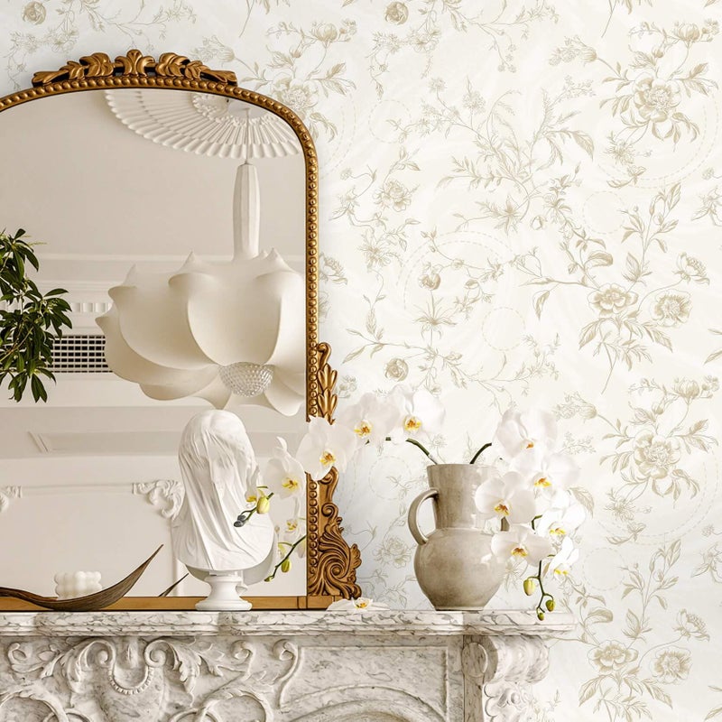 Ismoon Peel and Stick Wallpaper Floral Vintage Stick on Wall Paper Beige French Textured Contact Paper for Cabinet Removable Self Adhesive Wallpaper Vinyl Roll Shelf Deco, 17.3x118in - Image 3