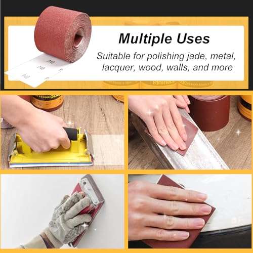 Shineboc 400 Grit Emery Cloth Roll, 3-2/3" x 32.8 Feet Continuous Sandpaper Roll, Wet Dry Sand Paper for Wood Furniture Finishing Metal Sanding Automotive Polishing - Image 5
