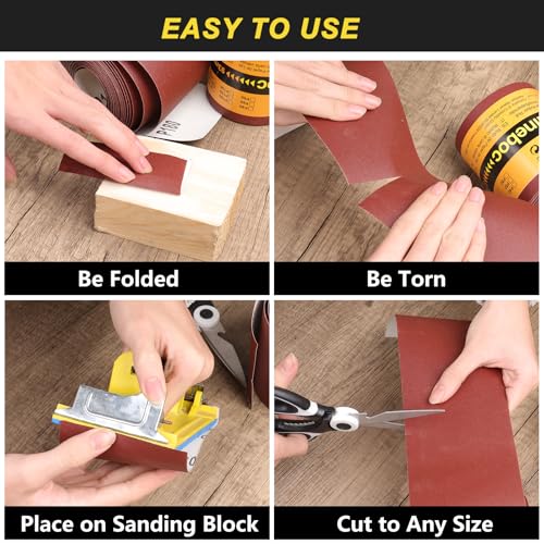 Shineboc 400 Grit Emery Cloth Roll, 3-2/3" x 32.8 Feet Continuous Sandpaper Roll, Wet Dry Sand Paper for Wood Furniture Finishing Metal Sanding Automotive Polishing - Image 4