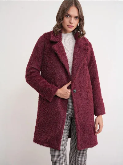MixRay Mixray Textured Long Coat with Jacket Collar